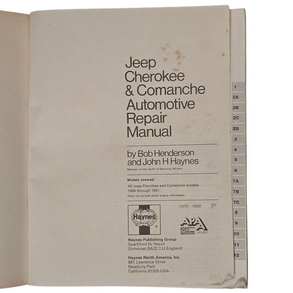 Haynes Automotive Repair Manual 1553  Jeep Cherokee Wagoneer Comanche 1984-1993 - Picture 3 of 6